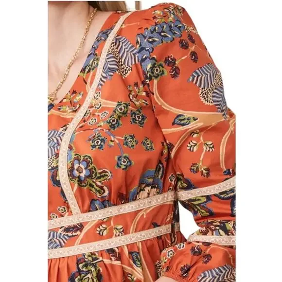 Spartina 449 Marcelle Blouse Floral Tree of Life Tomato Orange Size Medium Top - Picture 4 of 15